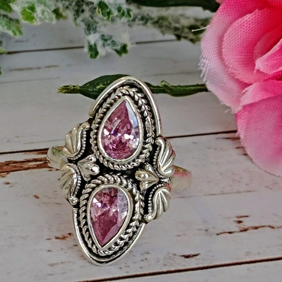 The Girl With Kaleidoscope Eyes Jewelry - Artisan Pink Topaz Sterling Ring